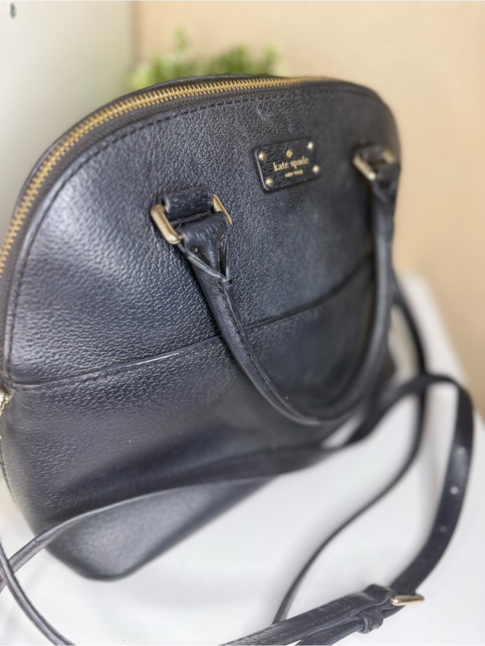kate spade Black Pebbled Leather Dome Satchel with Crossbody Strap - Picture 6 of 9